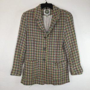 Silks Blazer Women Medium Multicolor Silk Wool Blend Pocket Button-Up Tweed